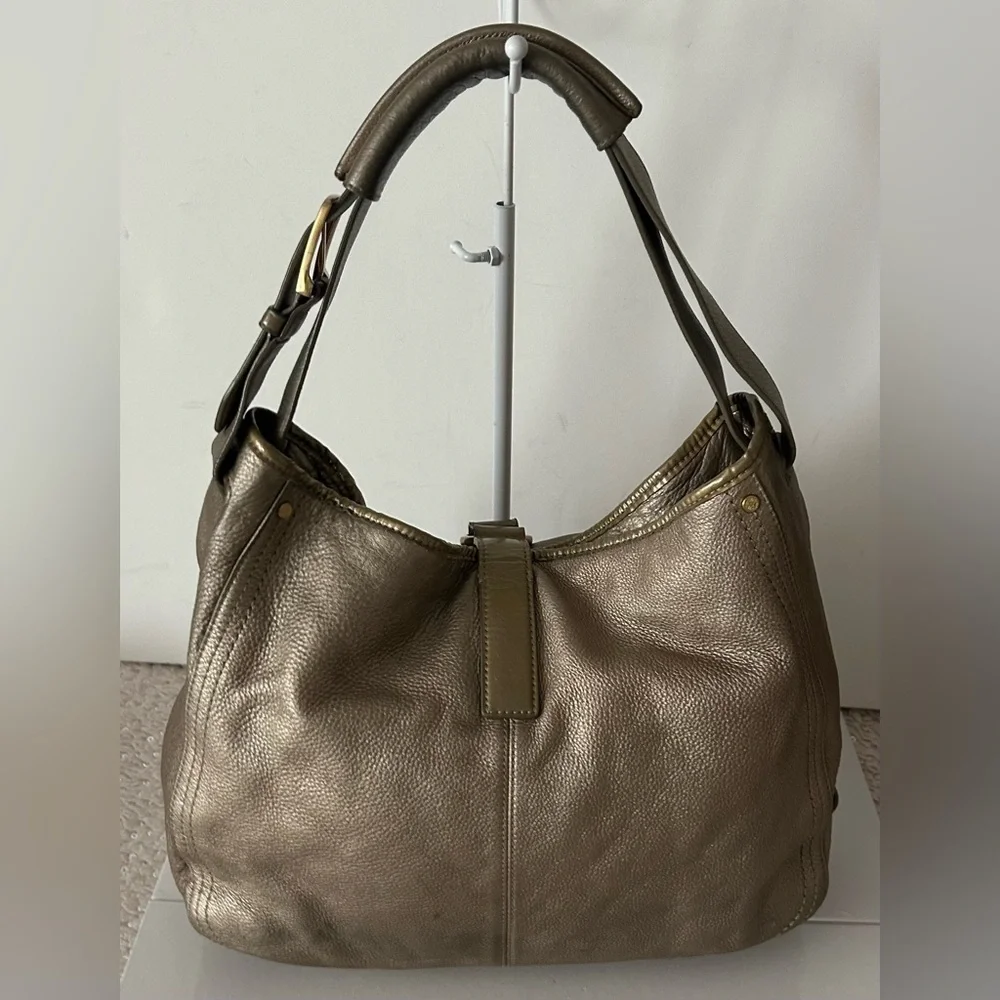 Cole Haan Metallic Gold Leather Hobo Shoulder Bag Buckle Detail Purse